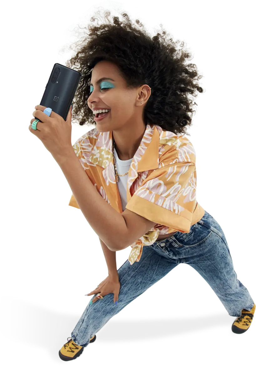 a Female Model Holding a OnePlus Nord CE 5G