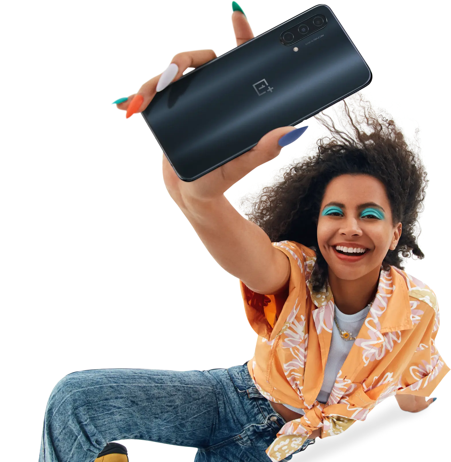 a Female Model Holding a OnePlus Nord CE 5G